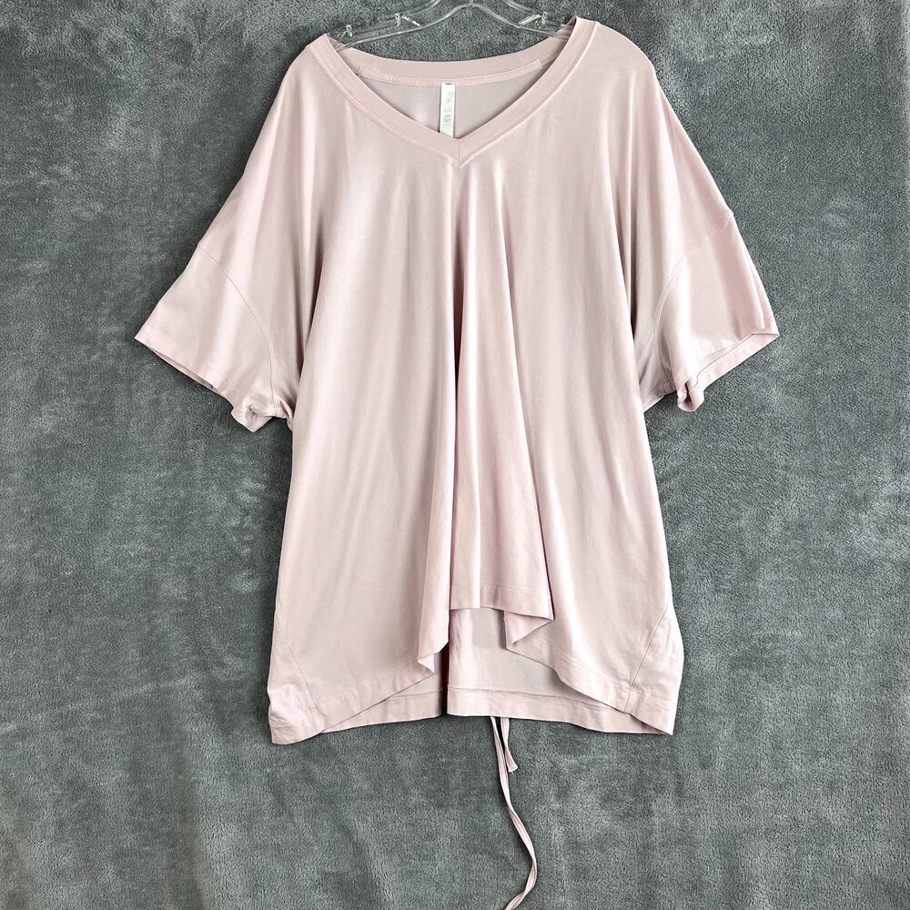 Lululemon Side Tie V-Neck Tee Womens 12 Pink Mist Pima Cotton Lightweight